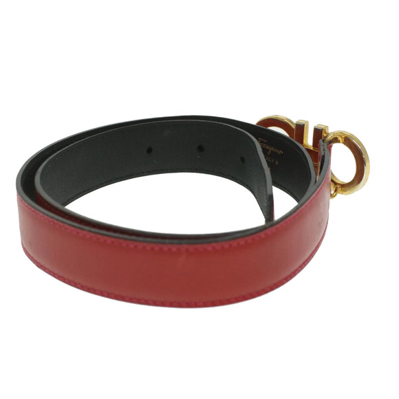 SALVATORE FERRAGAMO Gancini Belt Leather 33.5"" Red Black gold Auth hk622 - Picture 2 of 10